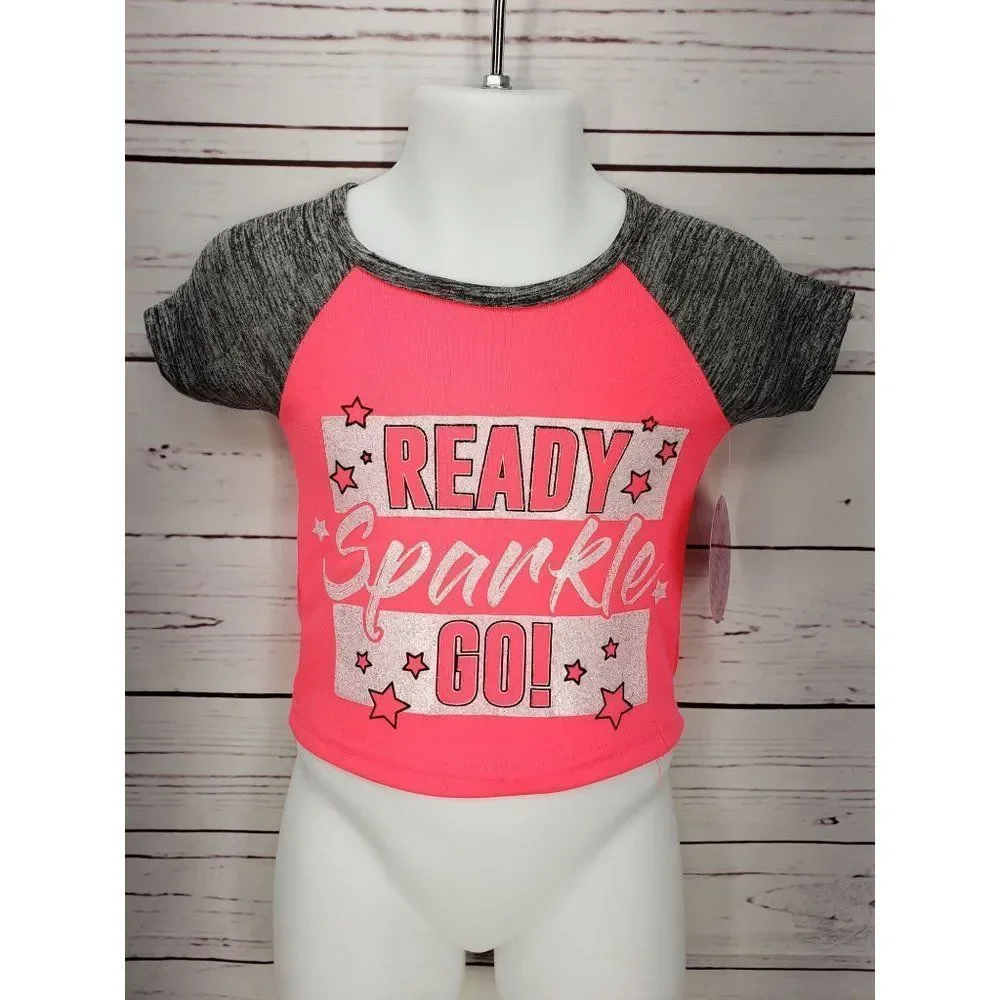 Diva hot pink gray ringer 12 MONTHs atlhetic READY SPARKLE GO short sleeve shirt